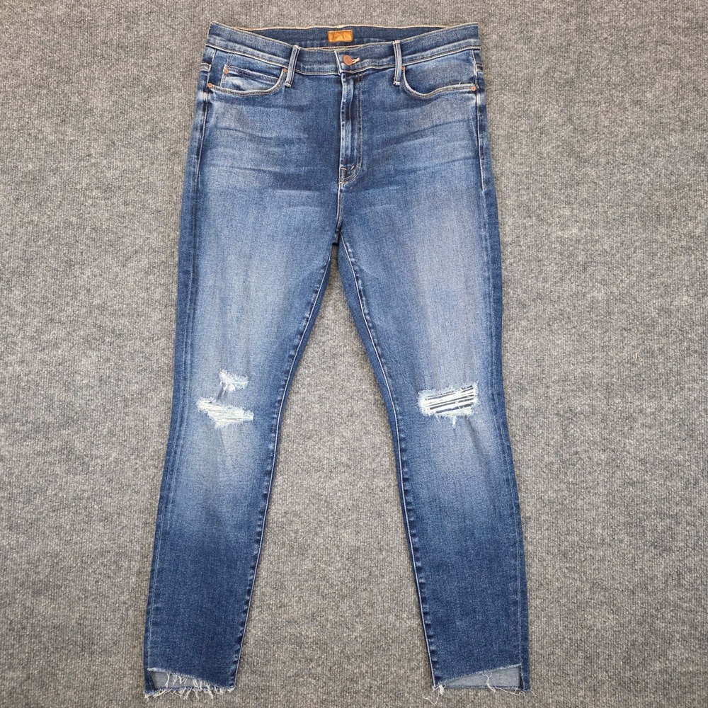 Mother Jeans Women Size 33 Blue The Stunner Zip Ankle Fray Distressed Raw Hem